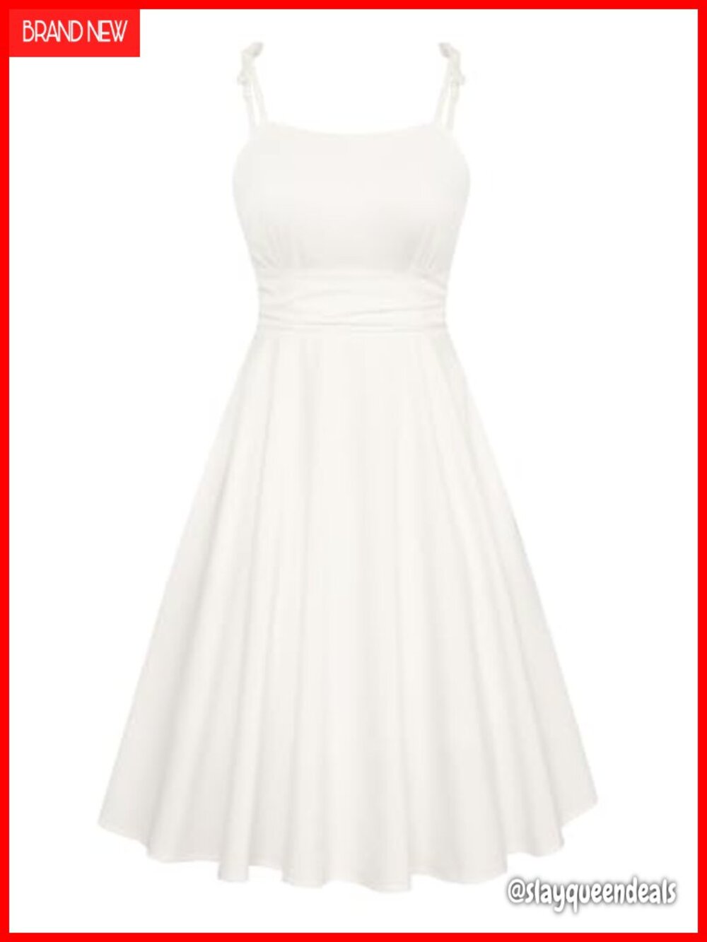 Spaghetti Strap Midi A-Line Dress Ruched Smocked Back Lined Flowy
